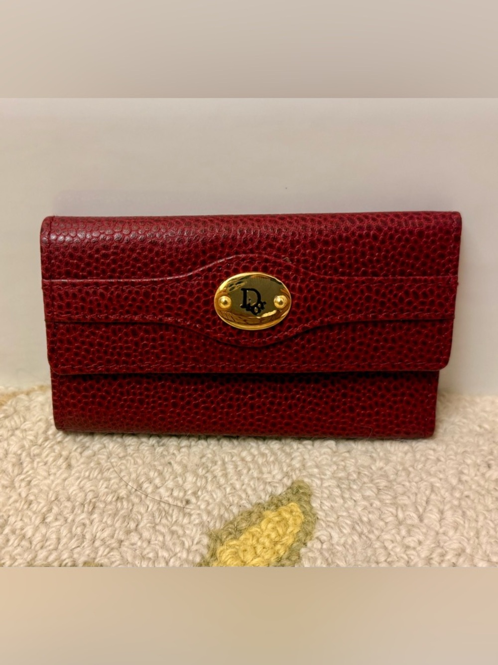 DIOR Vintage Rare Y2K Red Pebbled Leather 6 Ring Key Holder Wallet Case W/ Gold